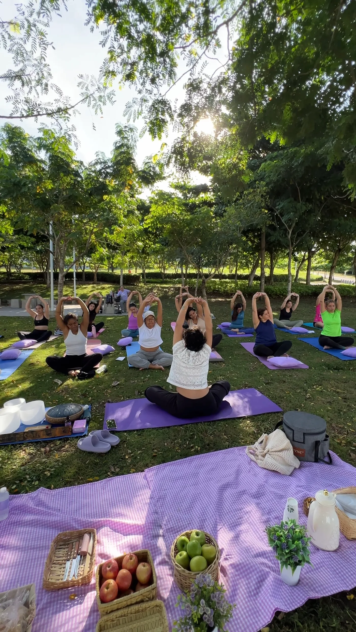Yoga al aire libre tipo picnic